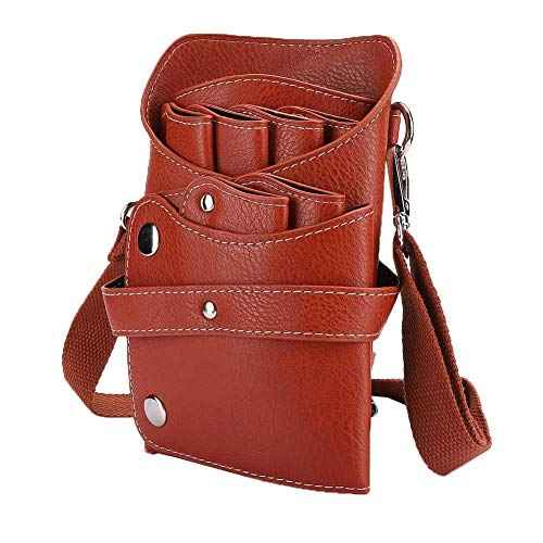 Ymiko Scissor Pouch Belt, Salon Barber Hair Scissors Holster Scissors Pouch PU Leather Hair Stylist Shear Hairdressing Tool Case Bag Holder Pouch with Waist Shoulder Belt (Brown)