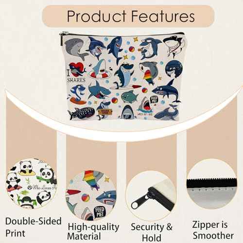Blue Shark Makeup Bag for Women - Lightweight Travel Pouch with Lining, High-definition, Double-Sided Printed, Funny Gift Bags for Birthday & Christmas Gifts