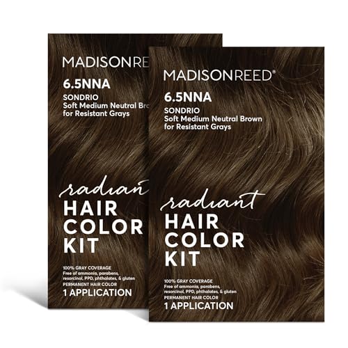 Madison Reed Radiant Hair Color Kit | 6.5NNA Medium Neutral Brown (Sondrio) 100% Maximum Gray Hair Coverage | Salon-Quality Permanent Hair Dye for Resistant Grays | PPD-Free & Ammonia-Free |2 Pack