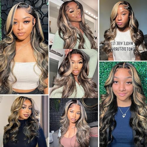 Ombre Lace Front Wig Human Hair Pre Plucked 24 Inch Body Wave 1B/27 Highlight Lace Front Wig Human Hair 180% Density Colored 13x4 HD Lace Frontal Glueless Wigs For Black Women
