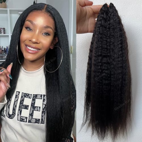 Kinky Straight Knotless Pre Separated Crochet Human Hair Extensions Pre Looped Braids Bundles With Threading Burmese Virgin Human Hair for Braiding Micro Link Meadow Hair 16inch 60g