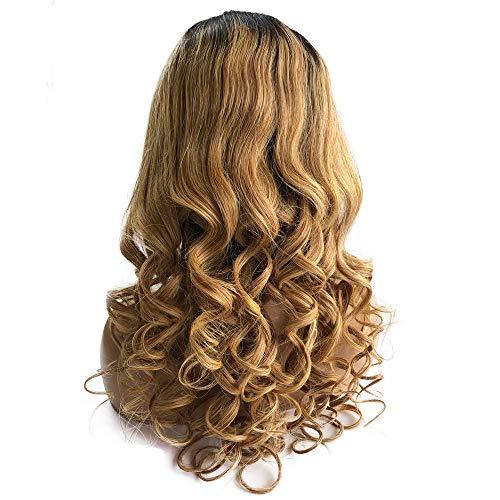 Ombr Lace Front Wigs Dark Roots to Strawberry Blonde Brazilian Natural Wavy Remy Human Hair Wigs Free Part Bleached Knots 13x4 Deep Part 2 Tones Colored Lace Wigs 22¡° 150 Density for Black Women