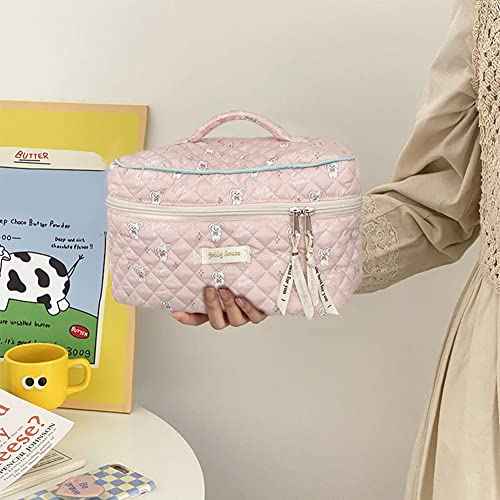 Travel Cosmetic Bag Cotton Makeup Bag Ladies, Quilted Toiletry Bag with Beautiful Floral Pattern, Cosmetic Bag Large Capacity, Make up Bag Wash Bag Portable for ladies or child (02-b)
