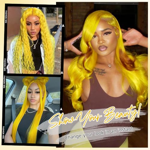 Yellow Wig Human Hair 13x4 Yellow Human Hair Wig 200 Density Body Wave Lace Front Wig Human Hair Colored Lace Front Wigs Pre Plucked HD Frontal Wigs 22 Inch