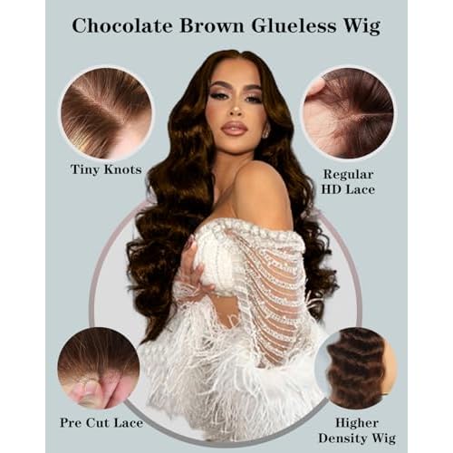 5X5 Wear and Go Glueless Wigs Human Hair Pre Plucked Pre Cut 4# Chocolate Brown Lace Front Wig Body Wave Reglular HD Lace Front Wigs 5x5 Lace Closure Wig Human Hair 180% Density (18 Inch)