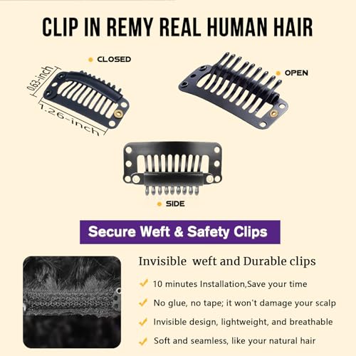 Curly Clip in Hair Extensions,Real Human Hair Afro Kinky Curly Clip in Hair Extensions for Women,Remy Human Curly Clip ins Human Hair 8 Pcs with 20 Clips,18 inch