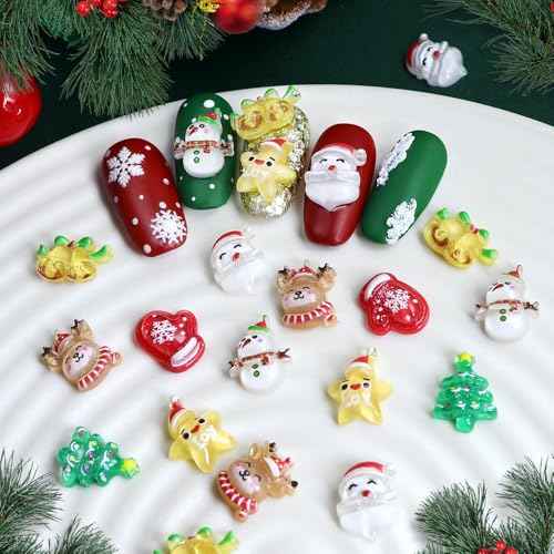 30 Pcs Christmas Snowman Nail Charms Resin Cute Santa Claus Nail Rhinestones Bell Elk Christmas Cartoon Resin Design Nail Art Charms Acrylic Nail Art Accessories Christmas Nail DIY Decoration Women