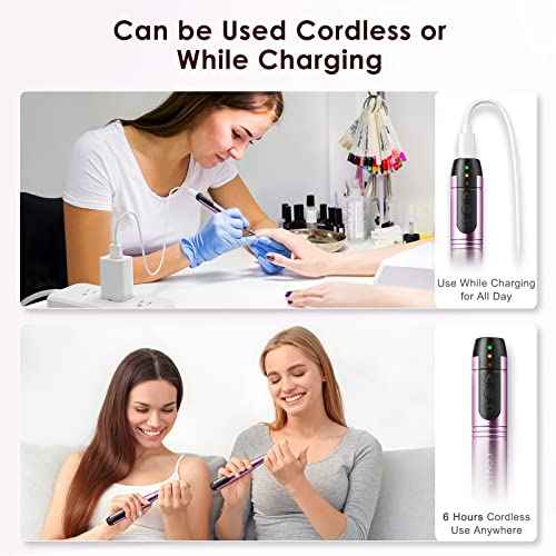 COSLUS Cordless Nail Drill Electric File: Professional for Acrylic Gel Dip Powder Nails Portable Nail Drill Machine Kit for Manicure Pedicure Nail Set with Everything Rechargeable Lightweight
