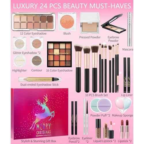 Makeup Beauty Advent Calendar 2025, 24 Days Christmas Countdown Calendar for Adults Women & Teen Girls - Cosmetic Advent Full Face Make Up Calendar Kit Xmas Gift Set for Wife Mom Friend Girlfriends