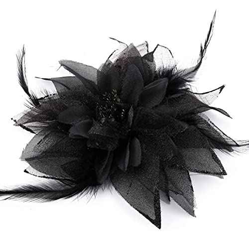 Sibba Flower Hats Clips Hairpin Barrettes Rose Hair Dress Accessories Black Pin Floral Feather Women Girls Dresses For Travel Wedding Prom Party (Flower Stamens Style)