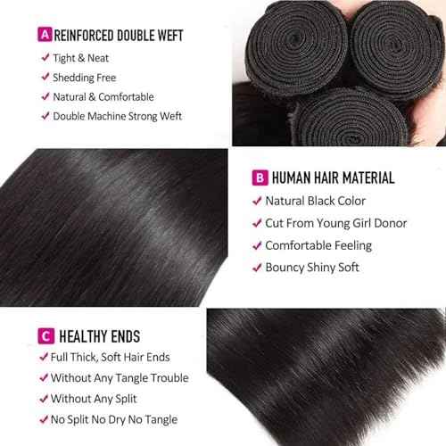 Straight 3 Bundles Human Hair 300g/Pack 16 18 20 Inch 12A Unprocessed Black Soft Double Weft Quick Wave Extensions for Women