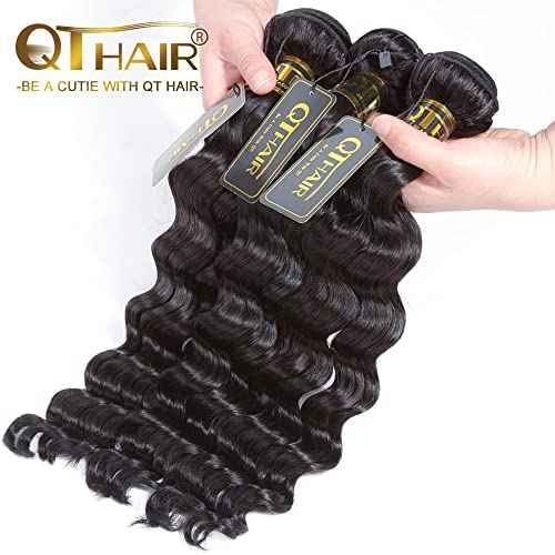 QTHAIR 16a Brazilian Loose Deep Wave Human Hair Wigs Bundles for All Women 10" 12" 14" Loose Deep Wave Human Hair Bundles Virgin Hair Extensions Loose Deep Curly Hair