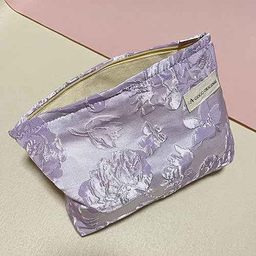 Makeup Bag Purple Makeup Bag, Floral Makeup Organizer Small Cosmetic Bag Zipper Pouch Makeup Pouch Preppy Stuff Travel Essentials Toiletry Bag for Women