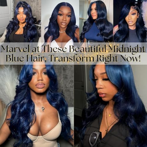 Dark Blue Body Wave Human Hair Bundles, Quick Weave Sew In Wavy 12A 100% Brazilian Virgin Hair, Soft Glossy Thick, Perfect for Quick Weave Sew-In Styles Single Bundles 22 Inch