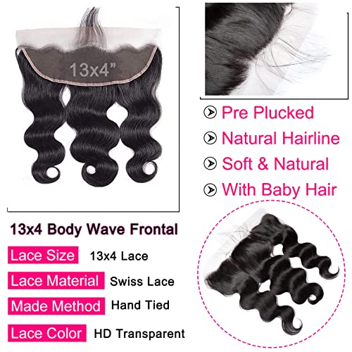 Lemoda 13x4 Frontal Body Wave HD Transparent Lace Frontals Brazilian Virgin Human Hair Lace Frontal Closure Natural Black 22 Inch