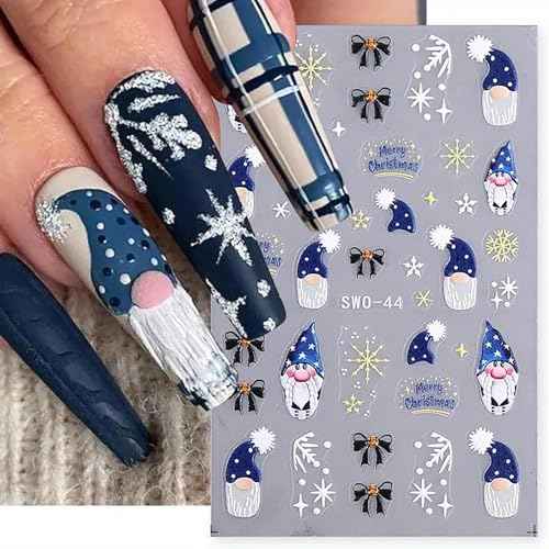Christmas Nail Art Stickers - Santa Claus, Elk & Gingerbread Man Designs, Winter Xmas Decals, Self-Adhesive, Cute Supplies for Women, 6Pcs