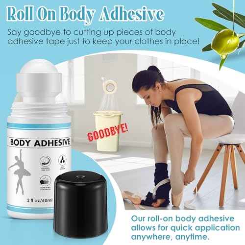 1 Pcs Roll On Body Adhesive for Dancers, Sweat Resistant Water Wash Off Body Glue for Skin & Clothing, Fashion Butt Glue Applicator for Compression Stocking, Bras, Wig, Residue Free, 2oz