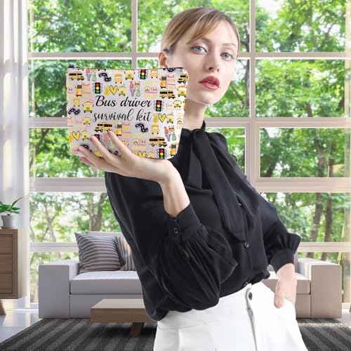 WCGXKO School Bus Driver Gift End Of Term School Bus Driver Gift School Bus Driver Survival Kit Cosmetics Bag (Bus Driver ever), Beige
