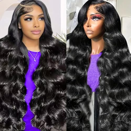 Body Wave Lace Fronts Wig Human Hair 28 Inch 13x4 HD Frontal Wigs Human Hair Pre Plucked Glueless Human Hair Wig for Women 180 Density Natural Black
