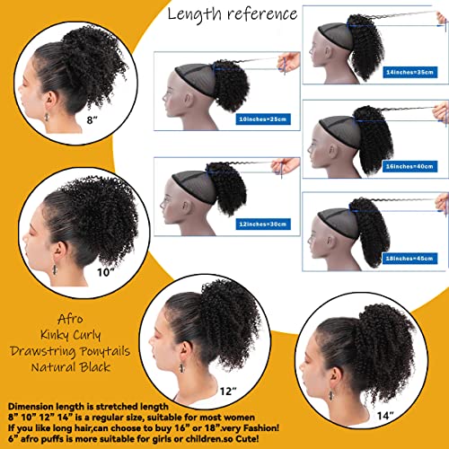 Curly Ponytail Extension for Black Women Real Human Hair Natural Drawstring Ponytails Hair Pieces African American Girls Curly Hair Extensions 16 Inch #1B Natural Black