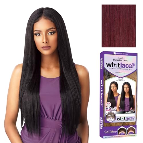Sensationnel What Lace 13X6 Wigs - Janelle Lacefrontal Hand Tied Glueless Synthetic With Natural Density Preplucked Hairline (BURGUNDYWINE)