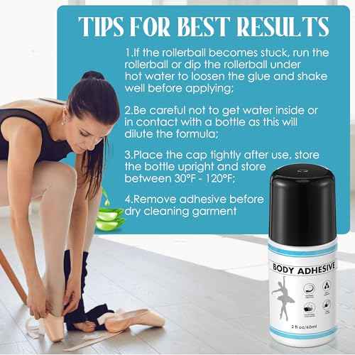 1 Pcs Roll On Body Adhesive for Dancers, Sweat Resistant Water Wash Off Body Glue for Skin & Clothing, Fashion Butt Glue Applicator for Compression Stocking, Bras, Wig, Residue Free, 2oz