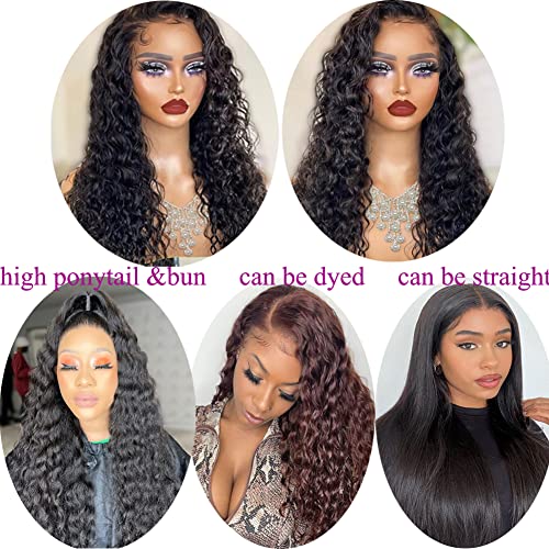 4x4 Closure Wigs Human Hair Water Wave Human Hair Wigs 18inch Wet And Wavy Wig Natural Black Lace Closure Wigs for Women Human Hair Deep Water Curly Wig With Baby Hair