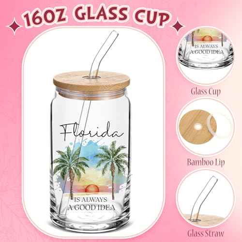Chuangdi 4 Pcs Florida Travel Gifts Set Canvas Bag Cosmetic bag 16 oz Tumbler and Keychain Florida City Souvenirs Gifts for Traveler Friend Lover Sister