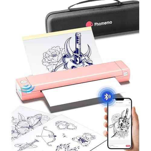 Phomemo M08F Bluetooth Tattoo Stencil Printer with Storage Case & 10pcs Tattoo Transfer Paper, Thermal Transfer Printer Machine for Artists & Beginners, Compatible with Tablet, Phone & Computer