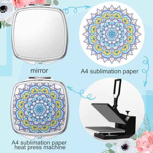 Jetec 12 Pcs Sublimation Blanks Products Small Compact Mirror Bulk Heat Transfer Folding Pocket Makeup Mirror Heart Round Square Double Sided Handheld Sublimation Mirror for Women Gift Purse Travel