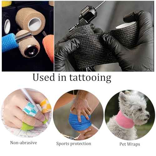 HOINCO Tattoo Machine Pen Cover Tape Wraps, 200pcs Covers and 6pcs Tape Grip Wrap 2 x 5 Yards Self for Tattoo Supplies