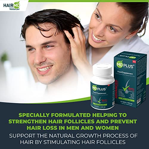 MD Plus Hair Growth Multivitamin Tablets (Biotin, Keratin & Saw Palmetto) - Designed for Hair Loss Treatment - Thickens Hair - Balances Diet to Help Block DHT
