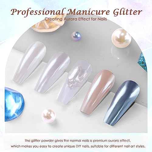 Laza White Chrome Nail Powder Glazed Donut Nails Metallic Effect Pigment Shimmer Pearlescent Mica Powder Iridescent Aurora Nail Glitter Fairy Dust Gel Nail Art Supplies Nail Techs ? Pearl Chrome