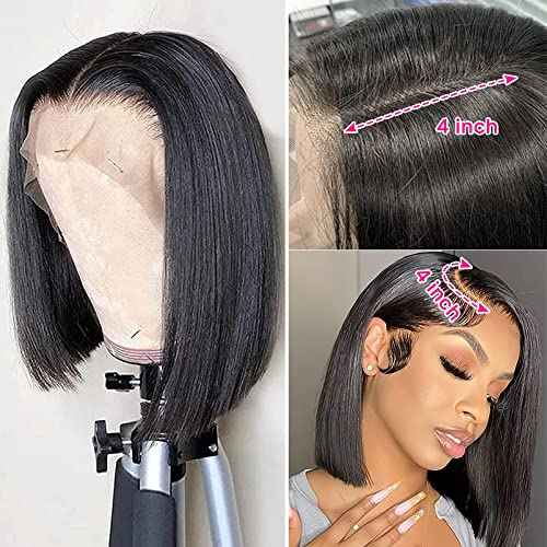 Holiden 200% Density 10 Inch Short Bob Wig Human Hair 13x4 HD Lace Front Wigs Straight Bob Lace Front Wigs Glueless (13x4 Black Bob Wig, 10 Inch)