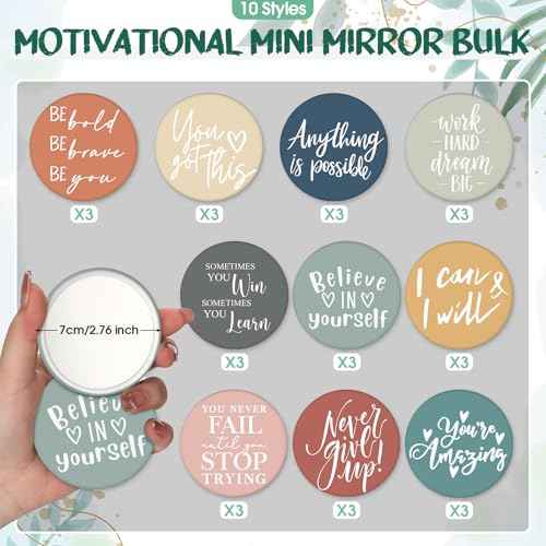 Kigley 30 Pcs Inspirational Compact Mirror Bulk for Women Christmas Employee Appreciation Gifts 2.76 Inches Small Portable Purse Pocket Mirror for Nurse Medical Assistant Rad Tech