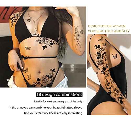 Temporary tattoos for women sexy thigh chest shoulder stomach Large flower huge fake tattoos£¬Exquisite and aesthetic£¬Designed By Real Tattoo Artists | Roarhowl tattoo rose 8 sheets