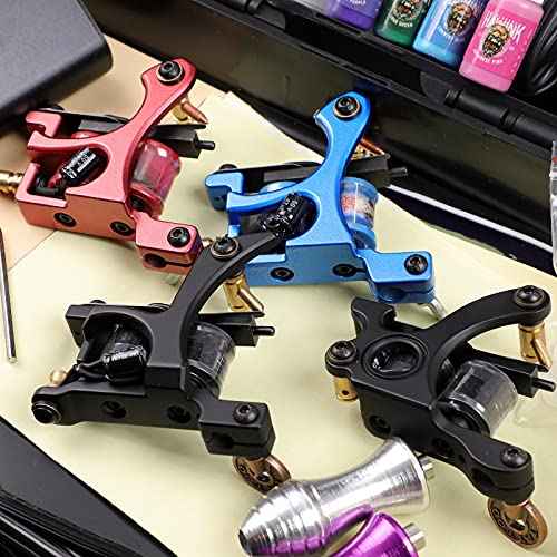HAWINK Complete Tattoo Kit 4 Standard Tattoo Machines Power Supply 14 Color Tattoo Inks Needles Tips Grips with Carry Case TK-HW4005