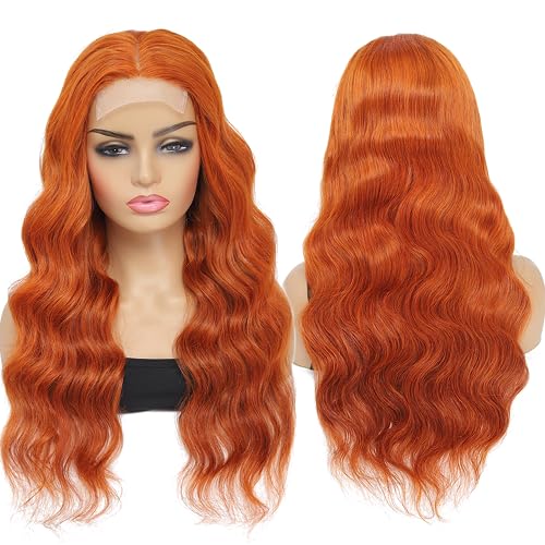 22 Inch Orange Lace Front Wigs Human Hair Body Wave 4X4 Hd Transparent Lace Closure Wig Brazilian Human Hair Pre Plucked With Baby Hair Glueless Wig