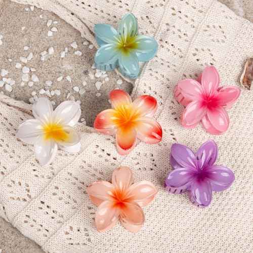 6 Pcs Flower Hair Claw Clips for Women ? Hawaiian Hibiscus Hair Clips for Thick Thin Hair, Cute Beach Hair Accessories
