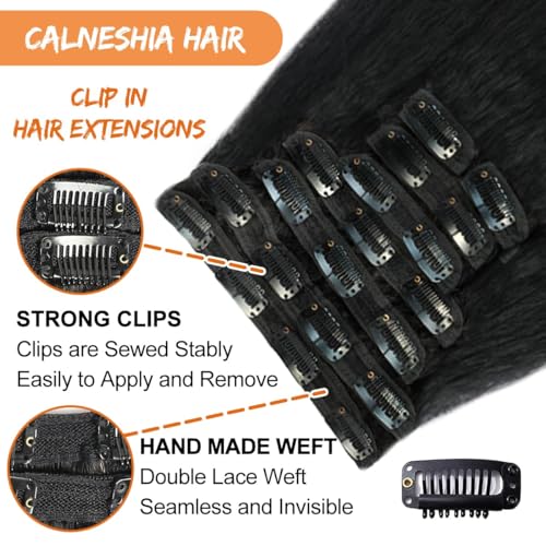 Kinky Straight Clip ins 8Pcs 110g 26 Inch Clip in Hair Extensions Real Human Hair Yaki Straight Clipins for Black Women Full Head Brazilian Remy Hair Extensions Double Weft 20 Clips