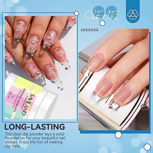 SAVILAND Clear Dip Powder - 2.1 oz/ 60g Dipping Powder Set Crystal Clear for French Natural Nails Art Starter Manicure, Strengthen Nail Easy for Beginners to Use No Nail Lamp Needed