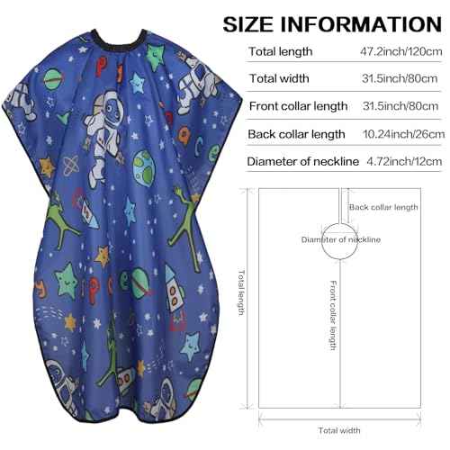 Cobahom Kids Hair Cutting Cape 47.3"¡¿31.5'' Professional Barber Cape Child Cartoon Hairdresser Apron with Adjustable Closure, Clips, Double Edge Razor,Neck Duster Brush (Spaceman, Alien)
