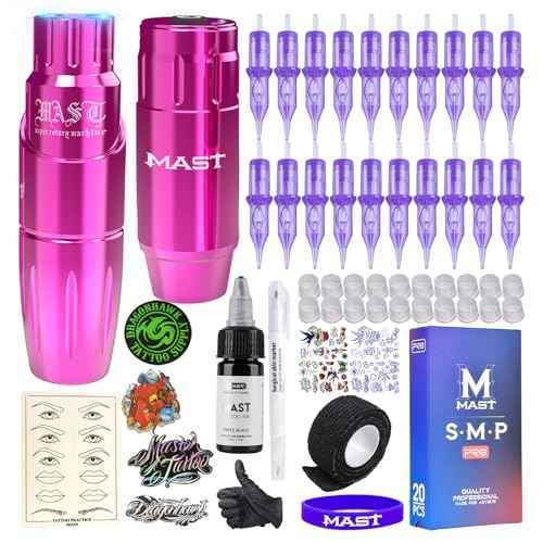 Mast Tour Tattoo Pen Kit Battery Power Supply Gun Tattoo Machine 20Pcs Cartridge Tattoo Needles Mast Black Ink