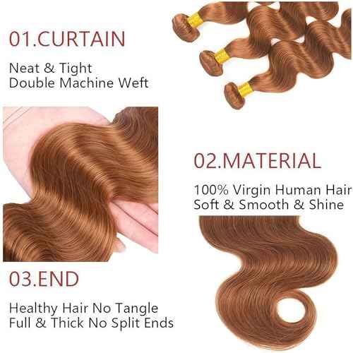 P1B/27 Black Blonde Highlight Human Hair Body Wave Bundles 18 20 22 Inch Brazilian Virgin Hair Double Weft Quick Weave 3 Bundles Soft Silky Weave for Black Women