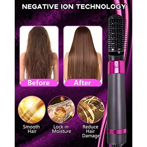 5 in 1 Hair Dryer Brush, Negative Ion Electric Hot Air Blow Dryer Brush Comb (black-red)