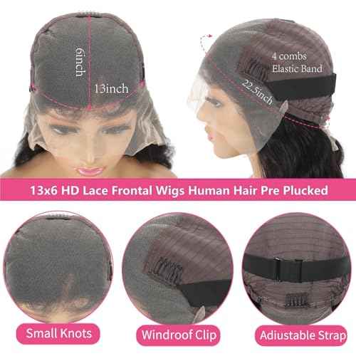 Body Wave 13x6 Lace Front Wigs Human Hair 200% Density HD Lace Frontal Wigs Human Hair Glueless Wigs Human Hair Pre Plucked with Baby Hair 26 Inch
