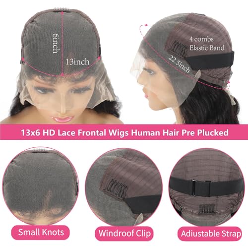22 Inch Body Wave 13x6 Lace Front Wigs Human Hair HD Lace Frontal Wigs Human Hair for Women Glueless Wigs Human Hair 200% Density Pre Plucked with Baby Hair