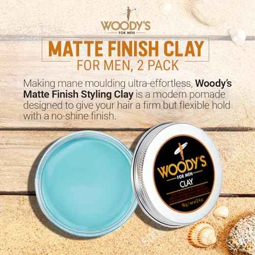 Woody's Hair Clay for Men ? Matte Finish, Styling Pomade for Men Stronghold, Firm and Flexible Control, 3.4 oz. 2-Pack