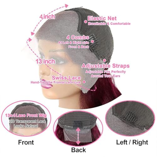 26 Inch 99J Burgundy 13x4 HD Transparent Lace Body Wave Lace Front Wigs Human Hair Pre Plucked 200% Density Lace Frontal Human Hair Wigs For Women