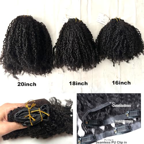 Kinky Curly Clip in Hair Extensions Real Human Hair Seamless PU Clip ins Hair Skin Weft 7pcs/set 120g 18inch for Black Women